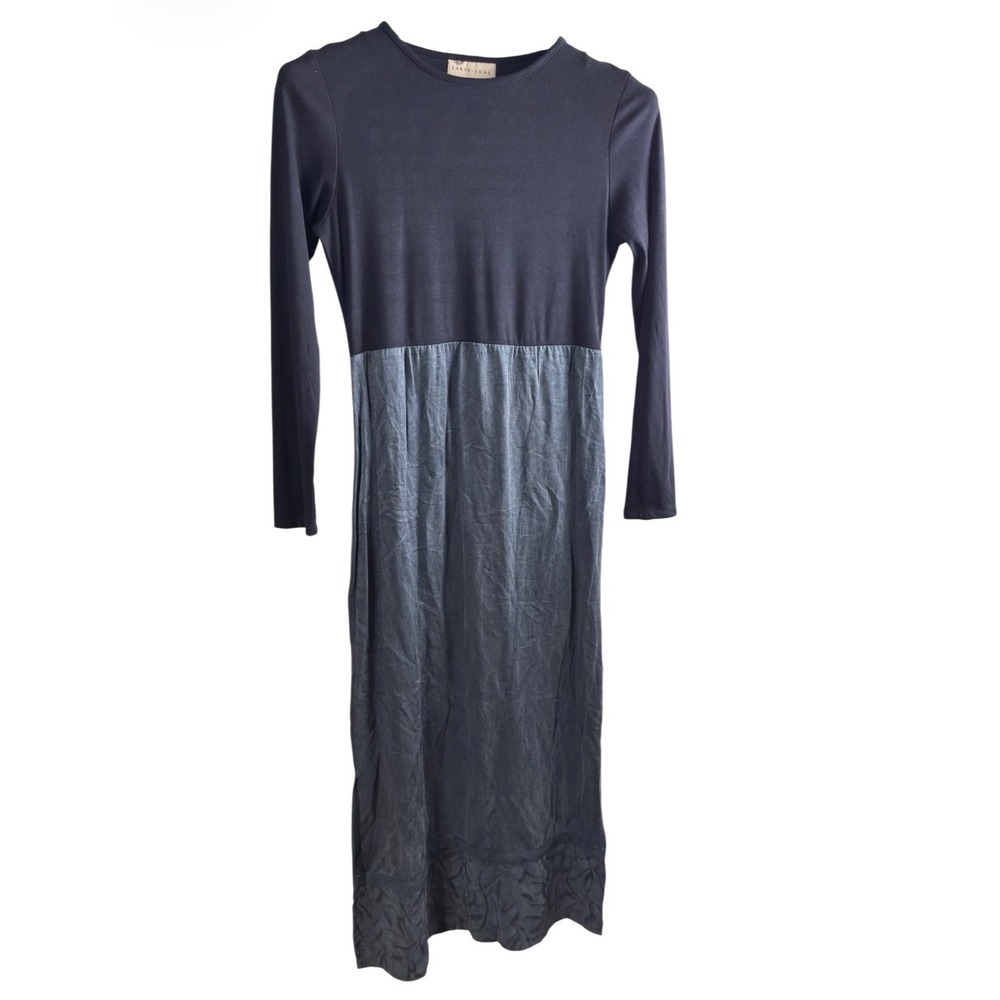 Earth Song Womens Mixed Media Empire Waist Midi Dress Black Charcoal Size‎ 10